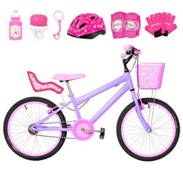 Imagem de Bicicleta Infantil Feminina Aro 20 Alumínio Colorido + Kit Premium - F