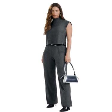 Imagem de Conjunto Feminino Blusa e Calça Gris G90178, Grafite, GG