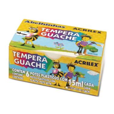 Imagem de Tempera Guache Acrilex Atóxico 6 Cores de 15 ml Estojo Completo para P