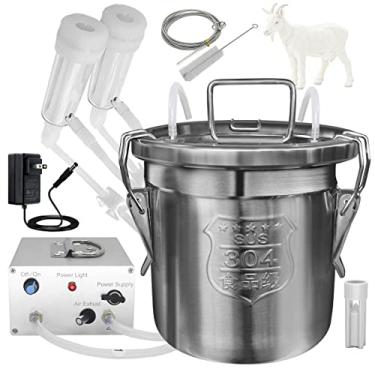 Imagem de Hantop Máquina de ordenha de cabra 6L, alimentada por plugue, bomba de vácuo pulsante de velocidade ajustável, balde de leite de aço inoxidável 304 de grau alimentício, válvula de retenção de parada