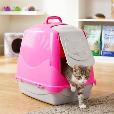 Imagem de Caixa Areia Gato Toalete Rosa Porta Antiodor Fechada Grande - PET IN