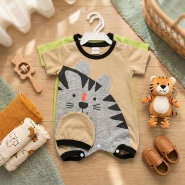 Imagem de Romper Bebê Infantil Tigrinho Com Touca Roupa Menino - Sapekinha, Bege
