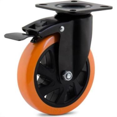 Imagem de Rodizio Colson Polietileno Base Giratoria Laranja Com Trava 100Mm