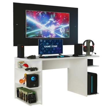 Imagem de Mesa Gamer Madesa 9409 e Painel para TV até 58 Polegadas - Branco/Preto