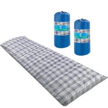 Imagem de Kit 2 Colchonetes Solteiro 190x60cm Camping com Bolsa para Transporte Xadrez Azul