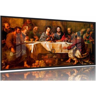 Imagem de Quadros Decorativos Santa Ceia Catolico Copa Cozinha 130x60 Moldura Preta 2x2