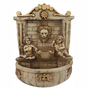 Imagem de Fonte De Água Leão Com Anjos Pequena Resina Decoração