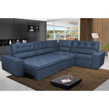 Imagem de Sofa de Canto Retrátil e Reclinável com Molas Cama inBox Austin 3,85X2,64 ou 2,64X3,85 Suede Velusoft Azul