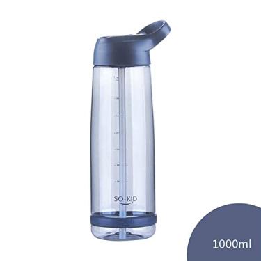 Imagem de Garrafa de água ao ar livre com garrafas esportivas de palha à prova de vazamentos da escola ecológica com a tampa de plástico de camping de camping BPA Livre (Color : DeepBlue-1000ml)