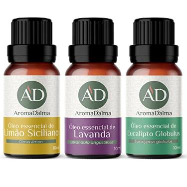 Imagem de KIT BÁSICO DE AROMATERAPIA - 3 Óleos Essenciais 100% Puros. Lavanda, Limão e Eucalipto - Ideal Para Difusor, Aromaterapia e Cuidados Com o Corpo - Aroma D’alma