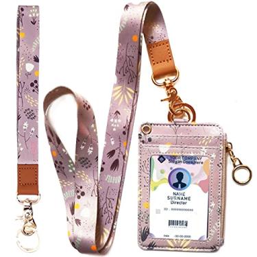 Imagem de Carteira de cordão, cordão carteira, cordões para crachá de identificação, cordões para crachás para identidade, emblemas para mulheres, carteira de cordão para mulheres, porta-crachá fashion com zíper (cinza roxo)