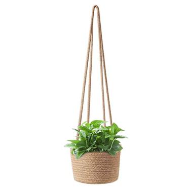 Imagem de Yajun Cesta de armazenamento de plantas suspensa plantador tecido interno ao ar livre com corda de juta também para armazenamento, lavanderia, piquenique e vaso de flores de jardim, marrom, 60 * 14 * 13 cm