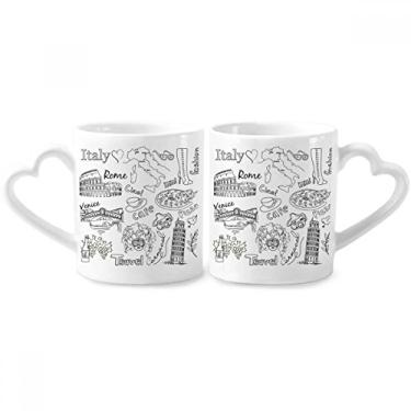 Imagem de Conjunto de canecas de porcelana para casais, desenho de viagem, famoso da Itália, conjunto de canecas de cerâmica para amantes de coração