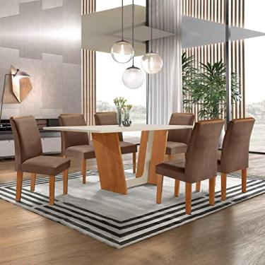 Imagem de Conjunto Sala de Jantar Mesa Tampo Dakota Plus 160x80cm com 6 Cadeiras Luisa Yescasa Cinamomo/off White/suede Animale