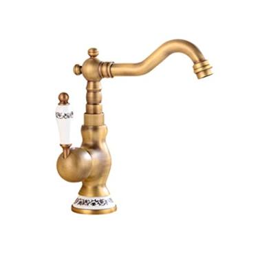 Imagem de LIDON Torneira para pia de cozinha preto fosco torneira de cozinha torneira de pia banheiro 1 furo latão torneira de cozinha vintage torneira de cozinha 360° banheiro giratório, antigo C (cor: antigo B)