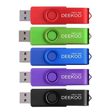 Imagem de DEEKOO Pen Drive de 16 GB Thumb Drives Memory Sticks Jump Drive 5 unidades 16 GB USB 2.0 Flash Drives Cores Mistas: Preto, Vermelho, Azul, Roxo, Verde