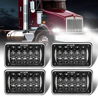 Imagem de SPL Lentes de LED 60W 10x15cm Faróis Brilhantes com DRL para H4651 H4652 H4656 H4666 H6545 Freightliner Kenworth Peterbilt International Volvo Sterling Star Mack (Preto, 4 Peças)