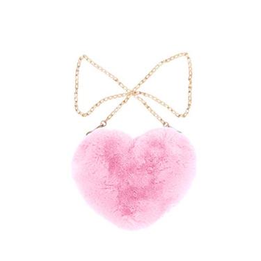Imagem de Tendicoco Bolsa de mão em formato de coração com alça de ombro falsa bolsa transversal bolsa fofa, rosa, 25 * 20CM