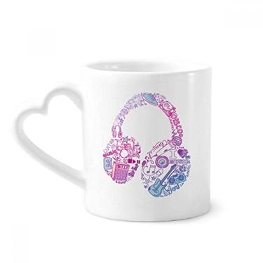 Imagem de Fone de ouvido rosa azul com estampa de música Caneca café cerâmica copo de coração de vidro