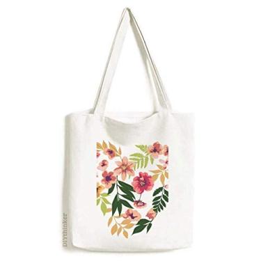 Imagem de Sacola de lona com estampa de folhas de flores e aquarela, bolsa de compras casual