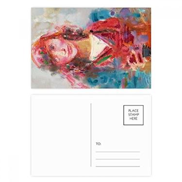 Imagem de Red Scarf Girl XJJ conjunto de cartão postal pintura a óleo cartão de felicitações para envio de aniversário