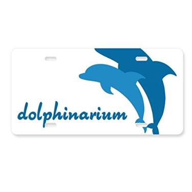Imagem de Placa de licença com estampa de golfinho amigável ao oceano azul decoração de aço inoxidável automóvel