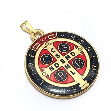 Imagem de Medalha De São Bento Colorido Extragrande Dourado