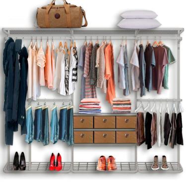 Imagem de Cabideiro Arara Closet Casal Prateleira Aço Aramado - 2,50m BR