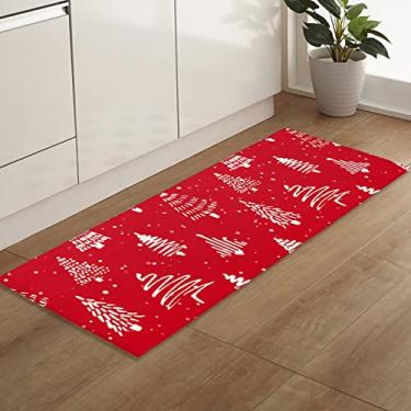 Imagem de Tapetes e tapetes de corredor, 2742 peças, árvore de Natal, estampa geométrica de inverno branco de neve vermelho antiderrapante, tapete de cozinha absorvente, tapete de porta interno com pontos de borracha, tapete de pé 45 x 120 cm