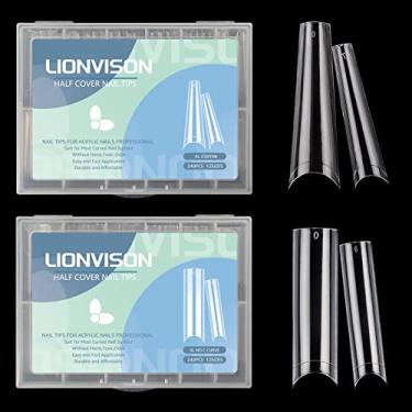 Imagem de 440 peças de pontas de unhas transparentes extralongas, 1 pacote de pontas de unhas de caixão transparente com 1 pacote de pontas de unhas de acrílico curvo C, artificial, 2GG, longa,