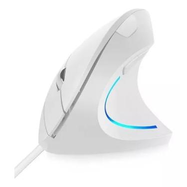 Imagem de Mouse Vertical Verto Ergonomico 6 Botoes Com Fio Usb Led 1600 Dpi Ajustavel Branco D5