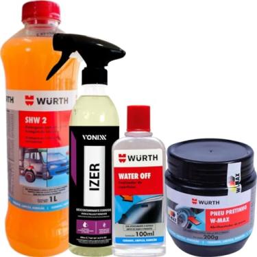 Imagem de Izer 500ml Descontaminante Ferroso + Shampoo SHW com Cera + Water Off + Pneu Pretinho Wurth