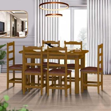 Imagem de Mesa Com 6 Cadeiras Estofadas Madeira Maciça Imbuia Marrom Pérola Nemargi