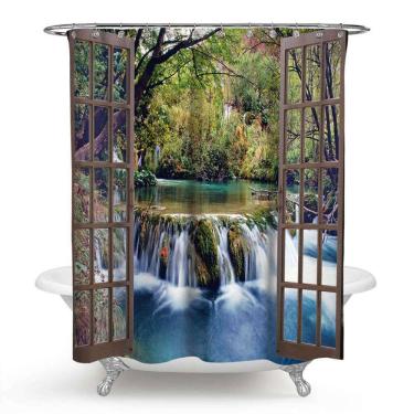 Imagem de  3D cachoeira paisagem impermeável chuveiro cortina banheiro s