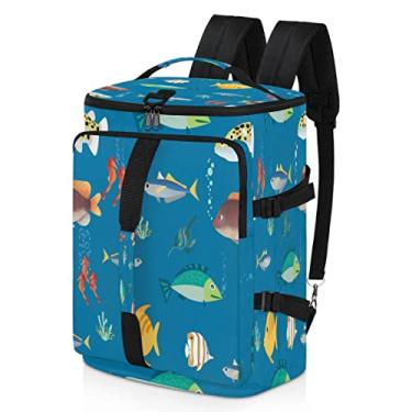 Imagem de Mochila de peixe colorida com compartimento para sapatos, impermeável, esportiva, alça de ombro ajustável, mochila de viagem para academia, esportes, caminhadas, laptop