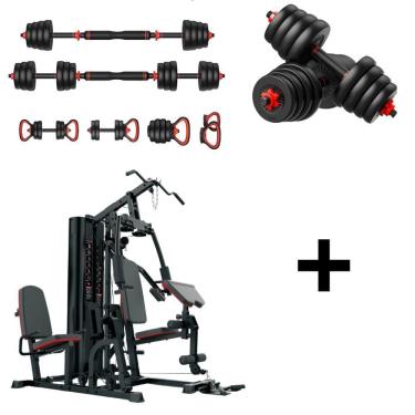Imagem de Estação 75kg 3 Frentes + Kit de Halteres6 em 1 até 20kg Preto Ahead Sports