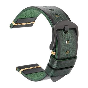 Imagem de DJDLFA Maikes Pulseira de relógio de couro genuíno para pulseira de relógio Galaxy 20mm 22mm 24mm Pulseira de relógio Tissote Timex Omega Pulseiras de pulso (Cor: Campo Verde-Preto, Tamanho: 24mm)
