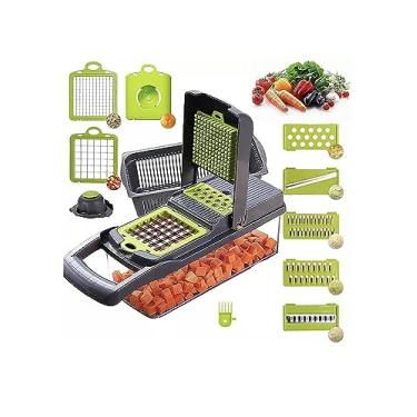 Imagem de Cortador de Vegetais 12 em 1 - Resistente Cortador de Mandolina, Batata, Cebola, Legumes com Descascador, Protetor de Mão e Recipiente (Preto)