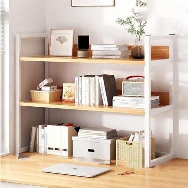 Imagem de Prateleira de mesa simples - estante de mesa de ferro forjado de 3 camadas, rack de armazenamento de dormitório de vento industrial, estante de mesa de computador, suporte de exibição multif