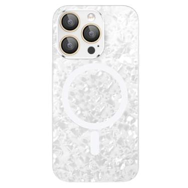 Imagem de IBLuon Capa magnética para iPhone 15Pro Max/15 Pro/15 Plus/15, proteção total da lente à prova de choque, capa de TPU elegante, vidro fosco, branco, 15 Pro