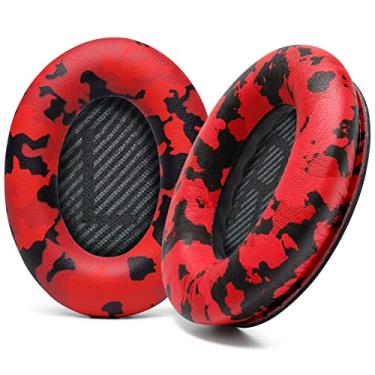 Imagem de Almofadas de reposição WC para fones de ouvido Bose QC35 e QC35II (QuietComfort 35) da Wicked Cushions - Couro mais macio, espuma viscoelástica, espessura e durabilidade adicionais | Camo vermelho