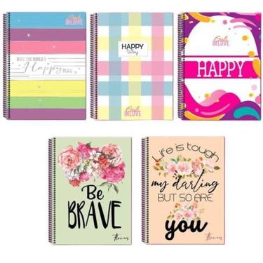 Imagem de Kit 5 Cadernos Grande A4 Arame Espiral Capa Dura Com Pauta