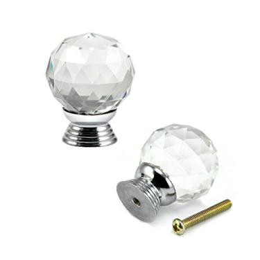 Imagem de 40 mm 2 peças bola amarela transparente vidro cristal forma de diamante puxador gaveta puxador cozinha diy decoração de casa (transparente)