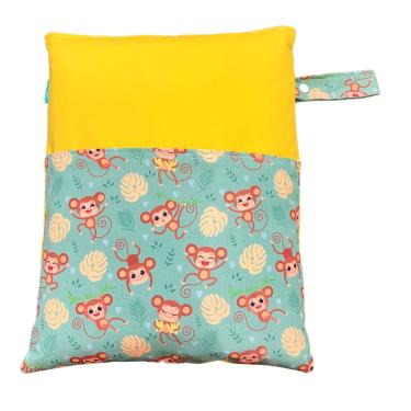 Imagem de Saco Impermeável Grande Organizador Fralda Roupa Suja Limpa - Macaco Amarelo - Tactel