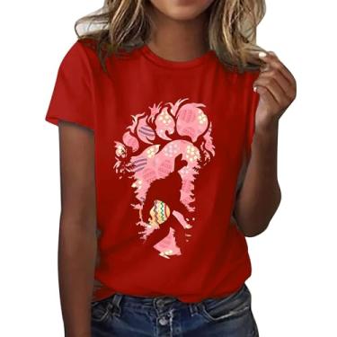 Imagem de Elogoog Camisas de Páscoa Femininas na Moda Bonito Coelho Estampado Camisetas Gráficas Manga Curta Sexy Verão Praia Tops 2024, Vermelho #5, G
