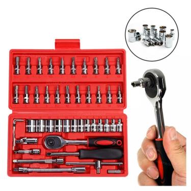 Imagem de Kit c/ 46 Peças Soquete Aço Crv1/4 Kit Catraca + Chave Allen