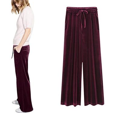 Imagem de Calça de moletom feminina de cintura alta curta, calça de moletom de linho de algodão leve para trabalho, Vinho, XXG