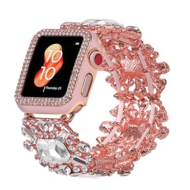 Imagem de VIIVY VIYIV Pulseira Bling com capa compatível com Apple Watch séries 9, 8, 7, SE, 45 mm, 44 mm, 40 mm, 38 mm, 41 mm e 42 mm, para mulheres, pulseiras para relógio inteligente com capa Starlight,