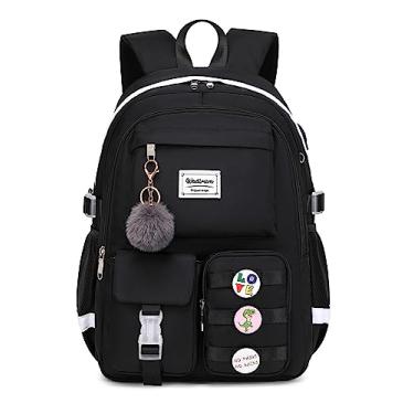 Imagem de Wadirum Linda mochila para laptop para meninas, bolsa universitária, bolsa feminina, Preto, Large