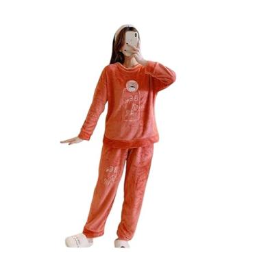 Imagem de LUBOSE Pijama feminino de lã dupla face, pijama quente, adorável pijama macio e confortável de inverno, pijamas femininos roupas de casa (XG, vermelho)